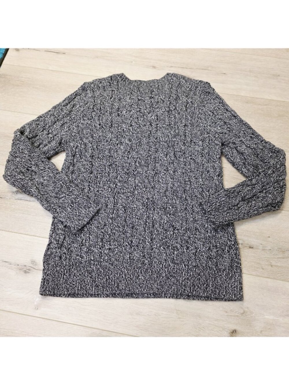 Lands End Drifter Fisherman Cable Knit Sweater Sz Lg 14-16 Black Heather - Picture 5 of 5